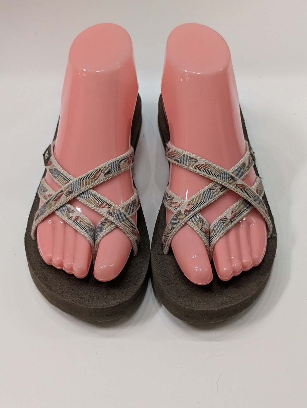 Teva Women's Size 6 Olowahu Brown Tan Cream Open Toe Strappy Slip On Sandals